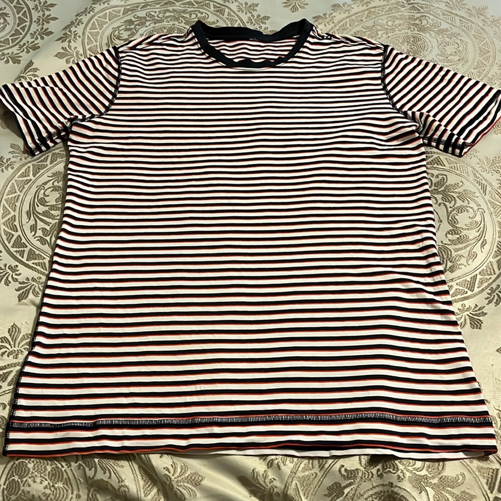 lululemon athletica Navy and White Striped Short Sleeve Tee